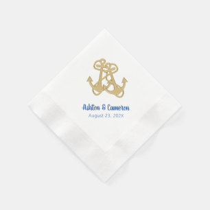 Gold Anchors Nautical Ship Cruise Wedding Napkin