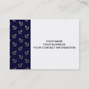 Gold Anchors Navy Blue Background Pattern Business Card