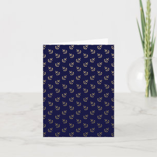Gold Anchors Navy Blue Background Pattern Card