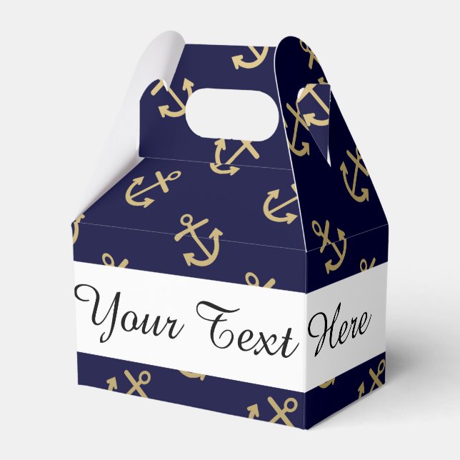 Gold Anchors Navy Blue Background Pattern Favor Box (Front Side)
