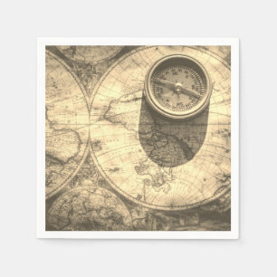 Gold Ancient Map & Compass Paper Napkins