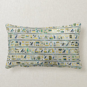Gold and Abalone Egyptian hieroglyphs on pearl Lumbar Pillow