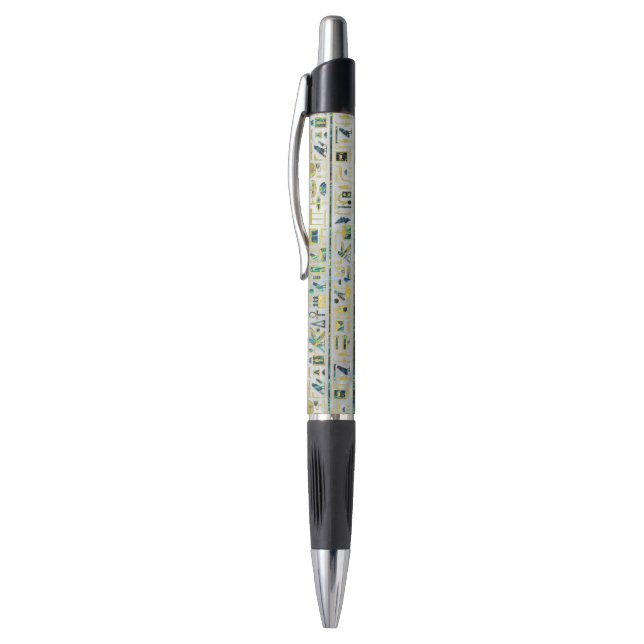 Gold and Abalone Egyptian hieroglyphs on pearl Pen (Top (Vertical))
