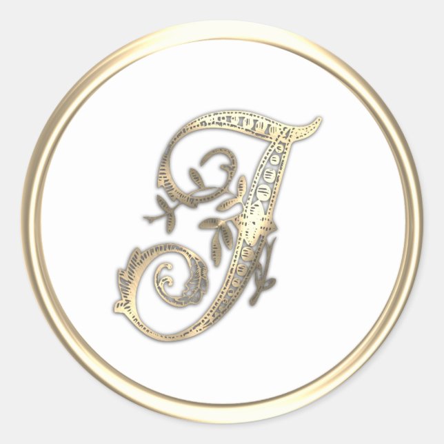 Gold and Any Colour Ornate Initial Monogram I Classic Round Sticker (Front)