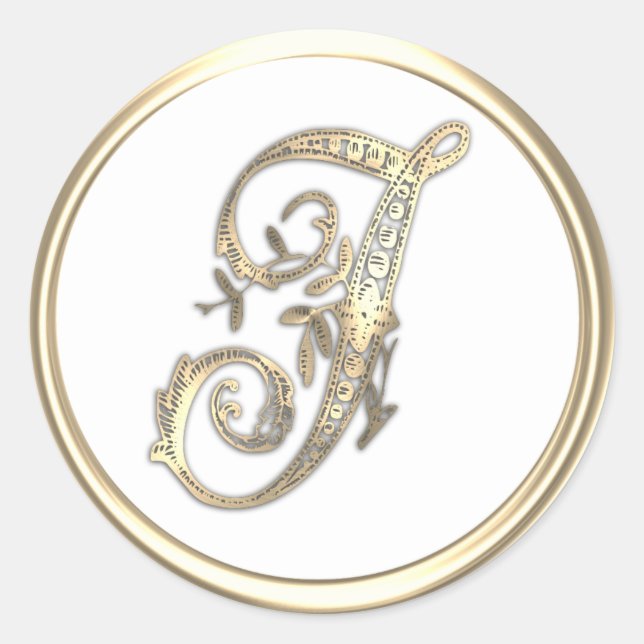 Gold and Any Colour Ornate Initial Monogram J Classic Round Sticker (Front)
