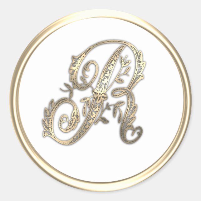 Gold and Any Colour Ornate Initial Monogram R Classic Round Sticker (Front)