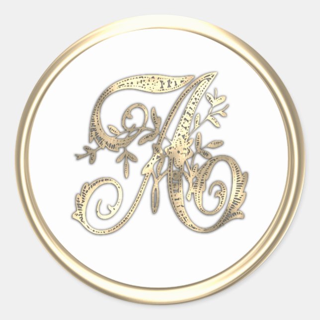 Gold and Any Colour Ornate Monogram A Classic Round Sticker (Front)
