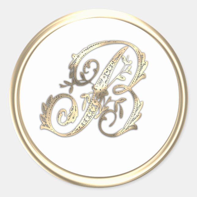Gold and Any Colour Ornate Monogram B Classic Round Sticker (Front)
