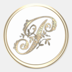 Gold and Any Colour Ornate Monogram Initial P Classic Round Sticker