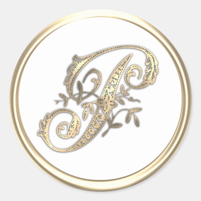 Gold and Any Colour Ornate Monogram Initial P Classic Round Sticker (Front)