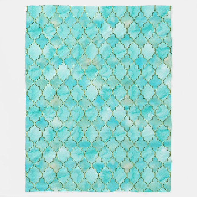 Gold and Aqua Maroccan pattern Fleece Blanket (Front)