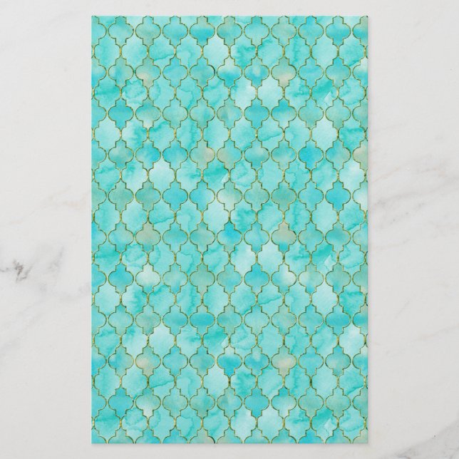 Gold and Aqua Maroccan pattern Stationery (Front)