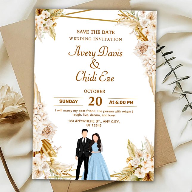 Gold and beige floral wedding invitation   (Creator Uploaded)