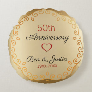 Gold And Beige Ornament Round Pillow