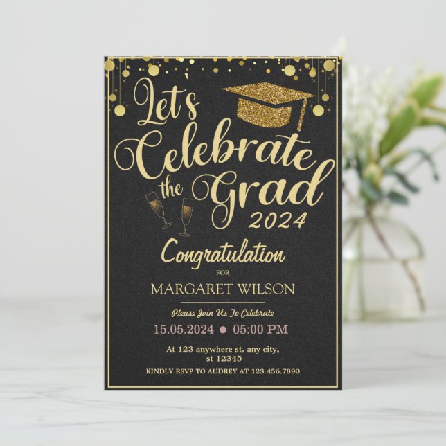 Gold and black 2024 Graduation Invitation (Standing Front)