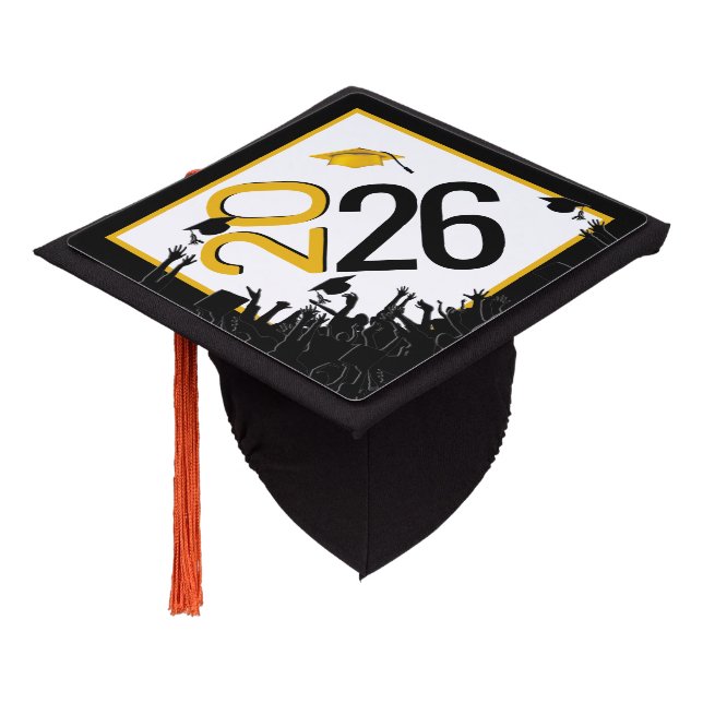 Gold and Black 2025 Graduation Cap Topper (Angled)