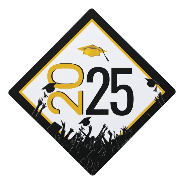 Gold and Black 2025 Graduation Graduation Cap Topper (Front)