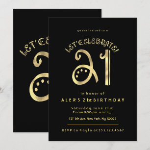 Gold and Black, 21st Birthday Invitations