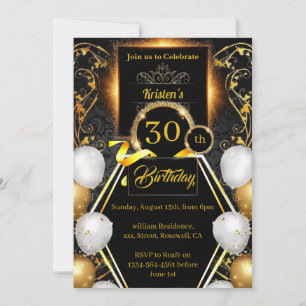 Gold and Black 30th Birthday Invitation