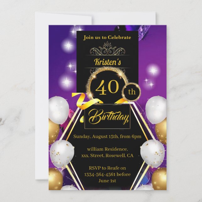 Gold and Black 40th Birthday Invitation (Front)