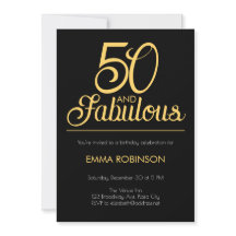 Gold and Black "50 and Fabulous" Fiftieth Birthday