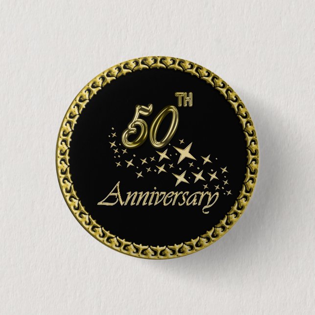 Gold and black 50th Anniversary Celebration 1 Inch Round Button (Front)