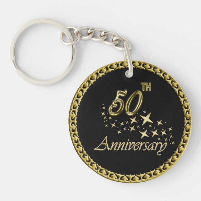 Gold and black 50th Anniversary Celebration Keychain (Front)