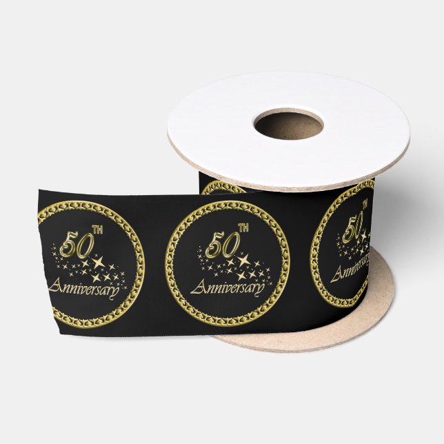 Gold and black 50th Anniversary Celebration Satin Ribbon (Spool)