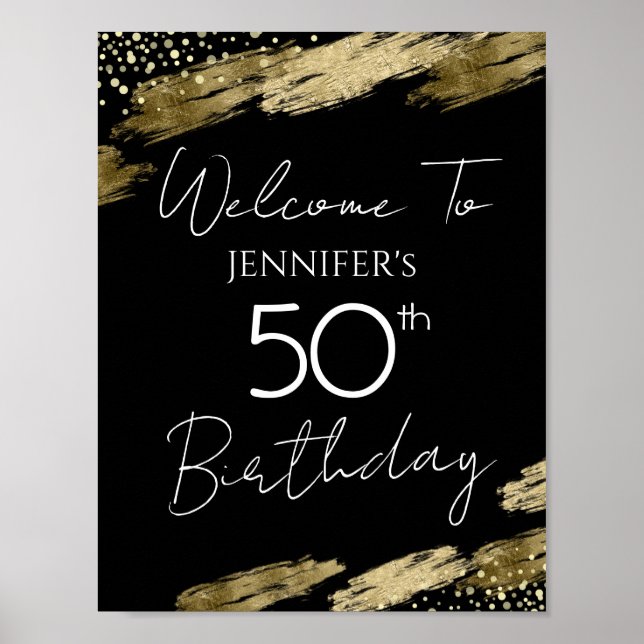 Gold and Black 50th Birthday Celebration Poster (Front)
