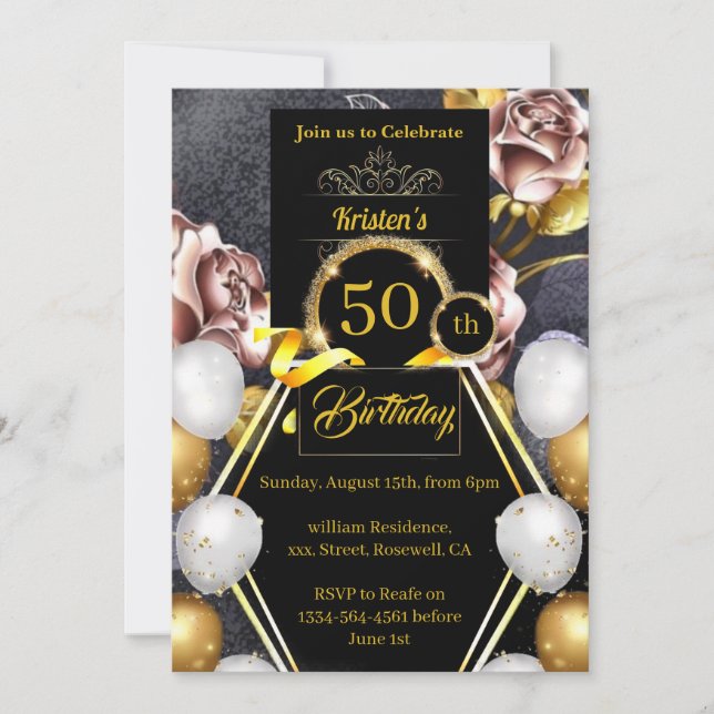Gold and Black 50th Birthday Invitation (Front)