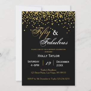 Gold and Black 50th birthday invitation