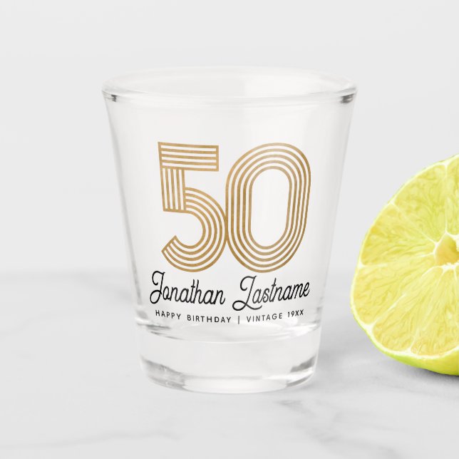 Gold and Black 50th Birthday Shot Glass (Front)