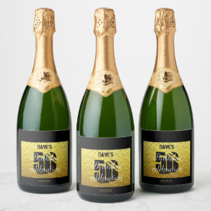 Gold and Black 50th Birthday Sparkling Wine Label 