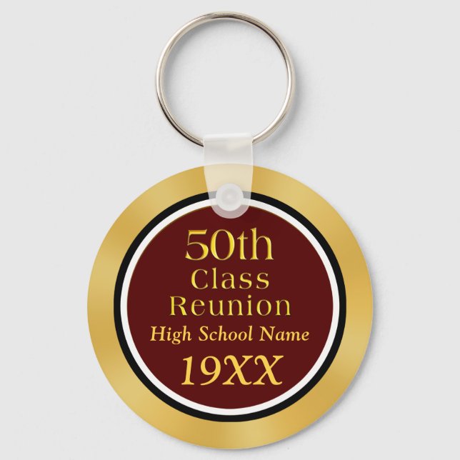 Gold and Black 50th Class Reunion Gift Ideas Keychain (Front)