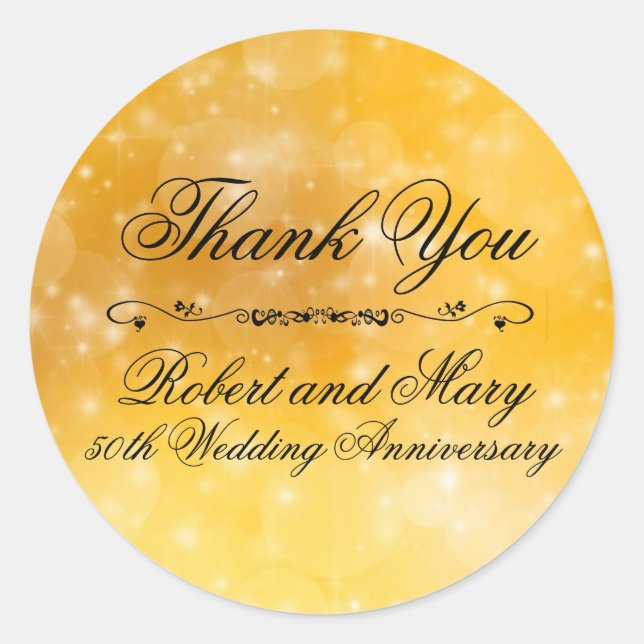 Gold and Black 50th Wedding AnnIversary Thank You Classic Round Sticker (Front)