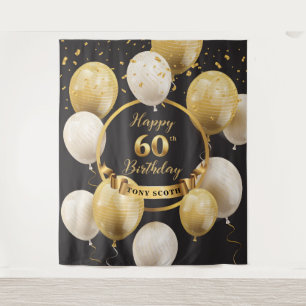 Gold and Black 60th Birthday Party backdrop Tapestry