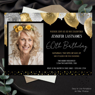 Gold and Black 60th Birthday Photo Invitation