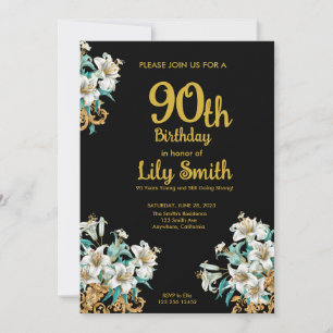 Gold and Black 90th Birthday Invitation