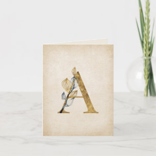 Gold and Black A Monogram With Leaves Note Card