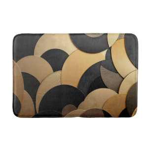 Gold and Black Abstract Geometric Pattern Bath Mat