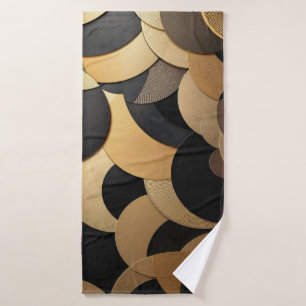Gold and Black Abstract Geometric Pattern Bath Towel