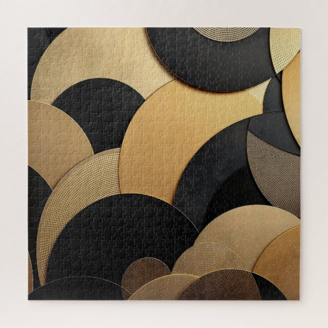 Gold and Black Abstract Geometric Pattern Jigsaw Puzzle (Vertical)