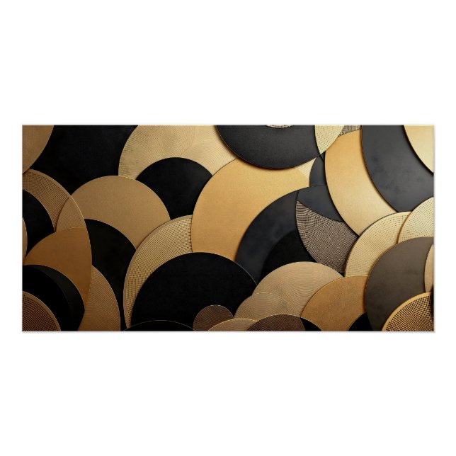 Gold and Black Abstract Geometric Pattern Poster (Front)
