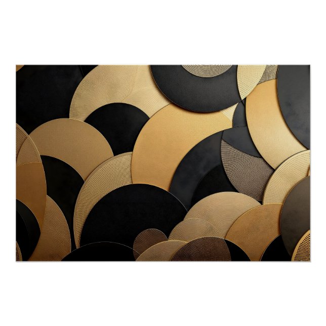 Gold and Black Abstract Geometric Pattern Poster (Front)