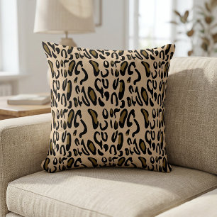 Gold and Black Abstract Leopard Animal Print Throw Pillow