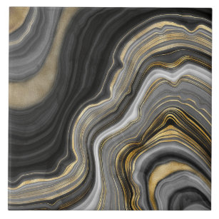 Gold And Black Agate Stone Marble Geode Modern Art Tile