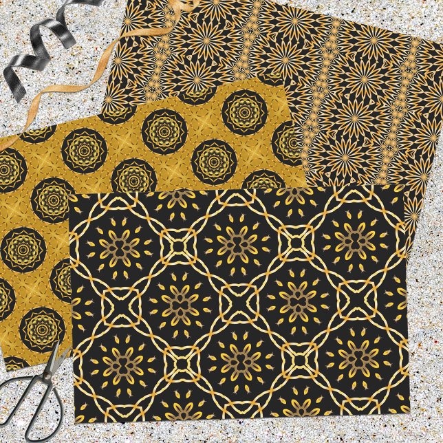 Gold and Black Arabesque Mosaic Geometric Patterns Wrapping Paper Sheet (Creator Uploaded)
