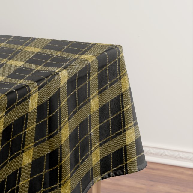 GOLD AND BLACK ARGYLE TARTAN PLAID TABLECLOTH (In Situ)