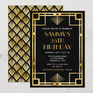 Gold and Black Art Deco Birthday Party Invitation