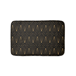 Gold and Black Art Deco Fan Flower Pattern Bath Mat
